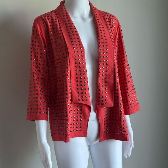 Y2K Studded Slinky Open Front Cardigan Orange - Picture 2 of 9
